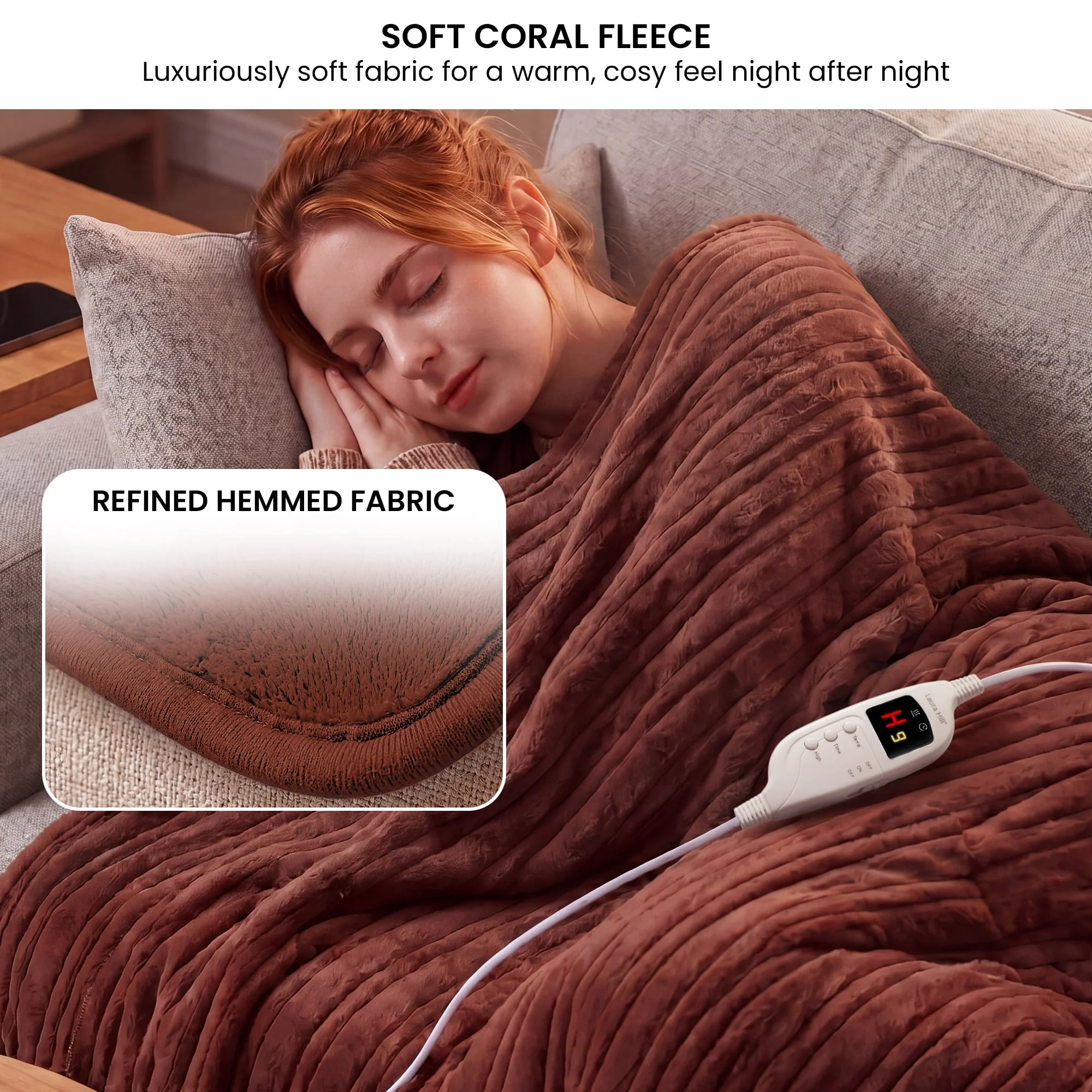 Laura Hill Heated Electric Blanket Fleece Throw (Brown) - Image 3