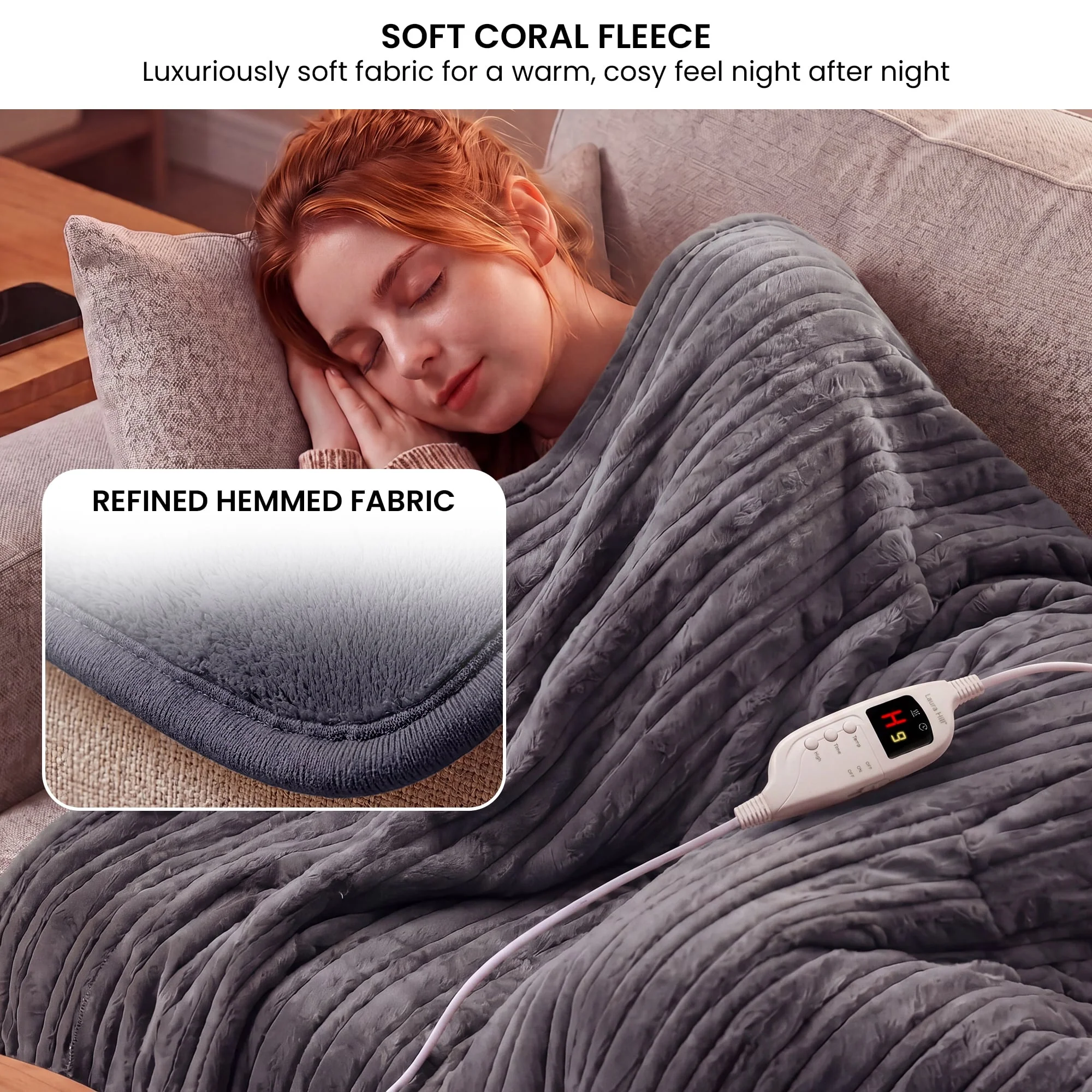 Laura Hill Heated Electric Blanket Fleece Throw (Grey) - Image 3