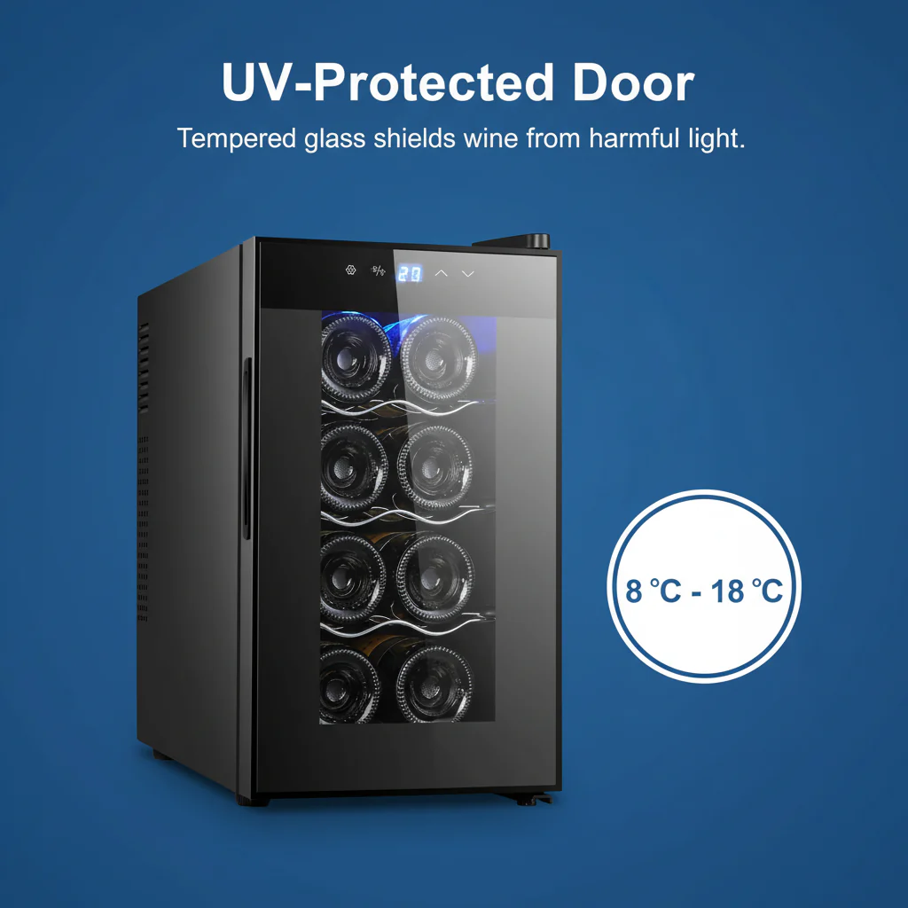 Lenoxx 8 Bottle Thermoelectric Wine Fridge, 65W, UV Protected Glass Door, Soft LED Illumination - Image 5