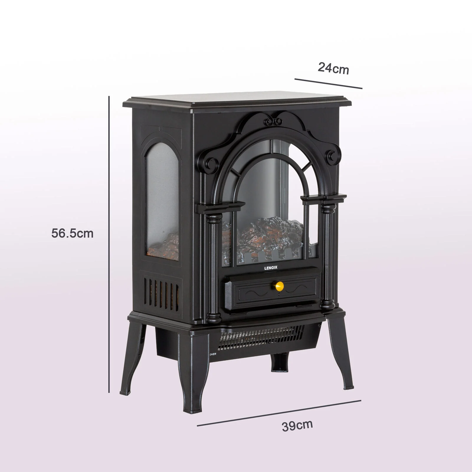 Lenoxx Electric 1000W to 2000W Freestanding Fireplace Heater with Panoramic 3 Sided Glass Design - Image 3