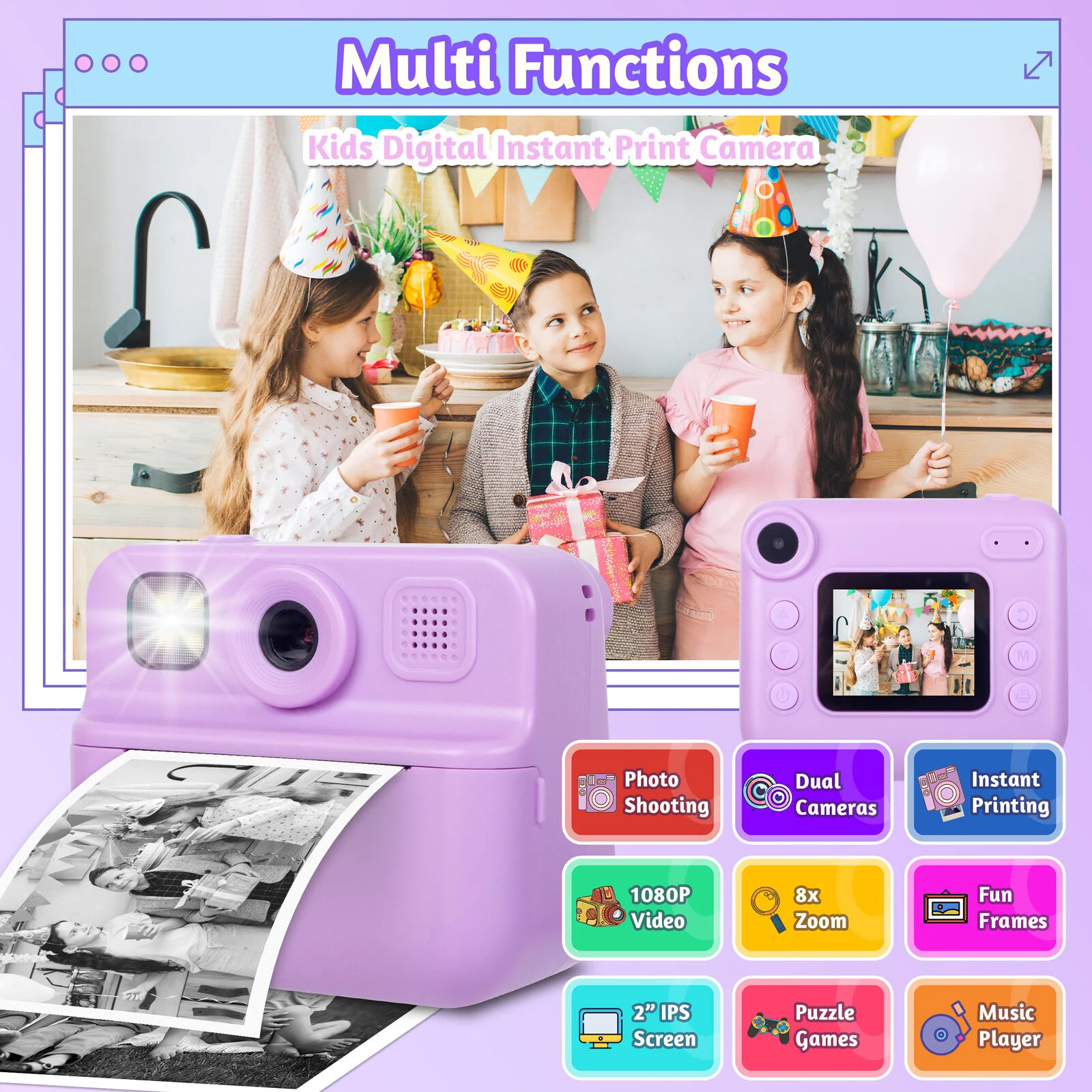 Lenoxx Kids 48MP Instant Print Camera with Dual Lens and 1080P HD Video - Image 3