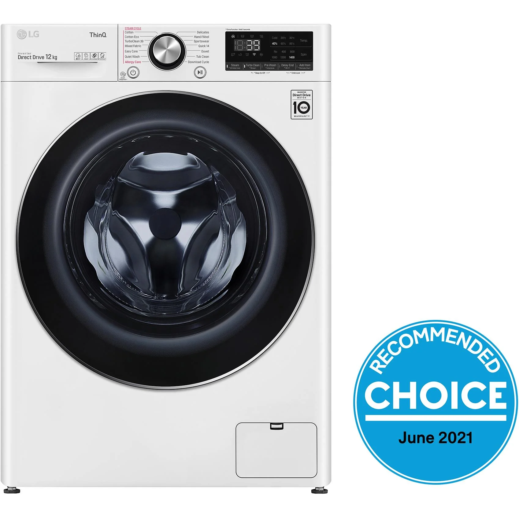 LG WV9-1412W Series 9 12kg Front Load Washer (White) - Image 2