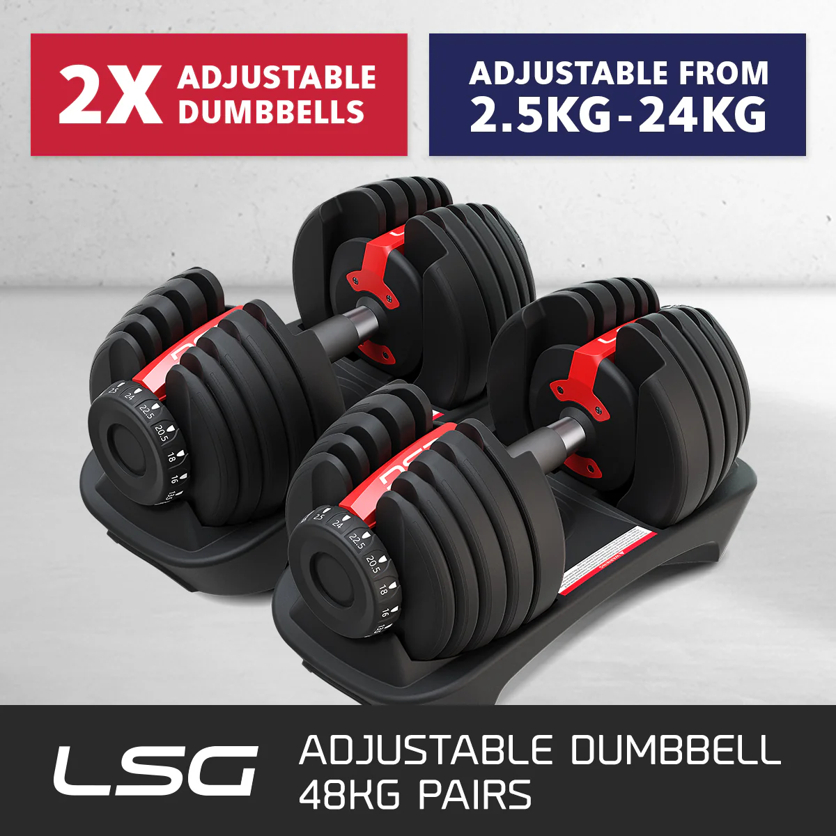 LSG Adjustable Dumbbells Weights 2.5kg-24kg (Pairs) - Image 2