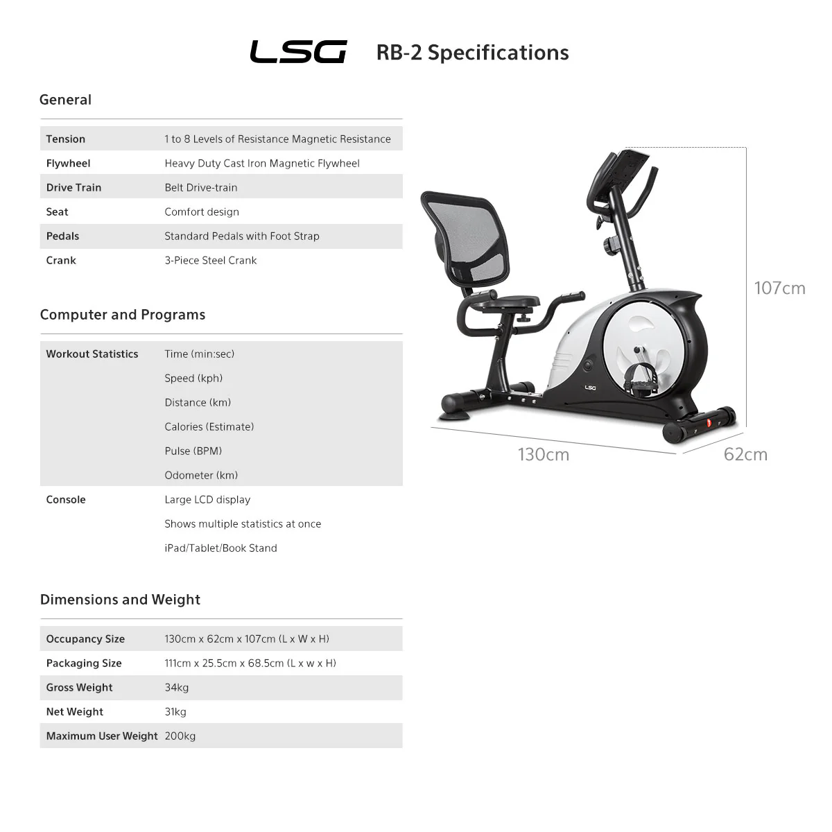 LSG Fitness RB-2 Recumbent bike - Image 10