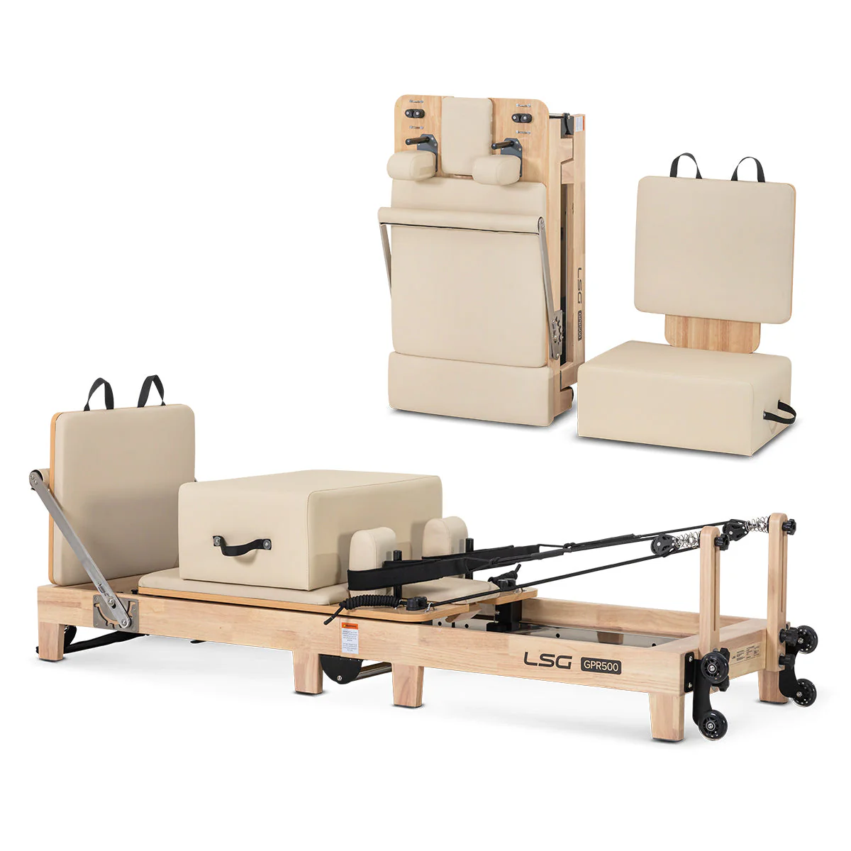 LSG GPR500 Folding Wooden Pilates Reformer Machine (Beige) - Image 2