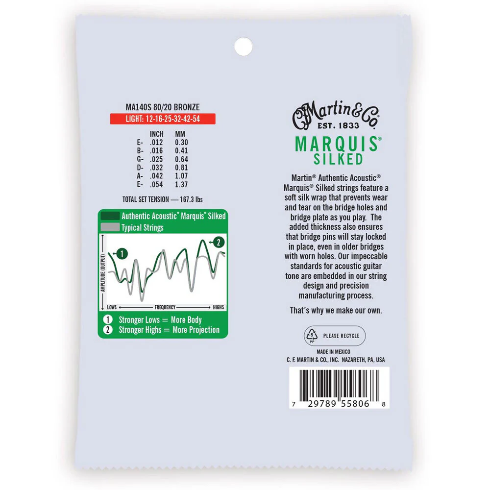 Martin Guitar MA140S Authentic Acoustic Silked Strings 80/20 Bronze Light - Image 2
