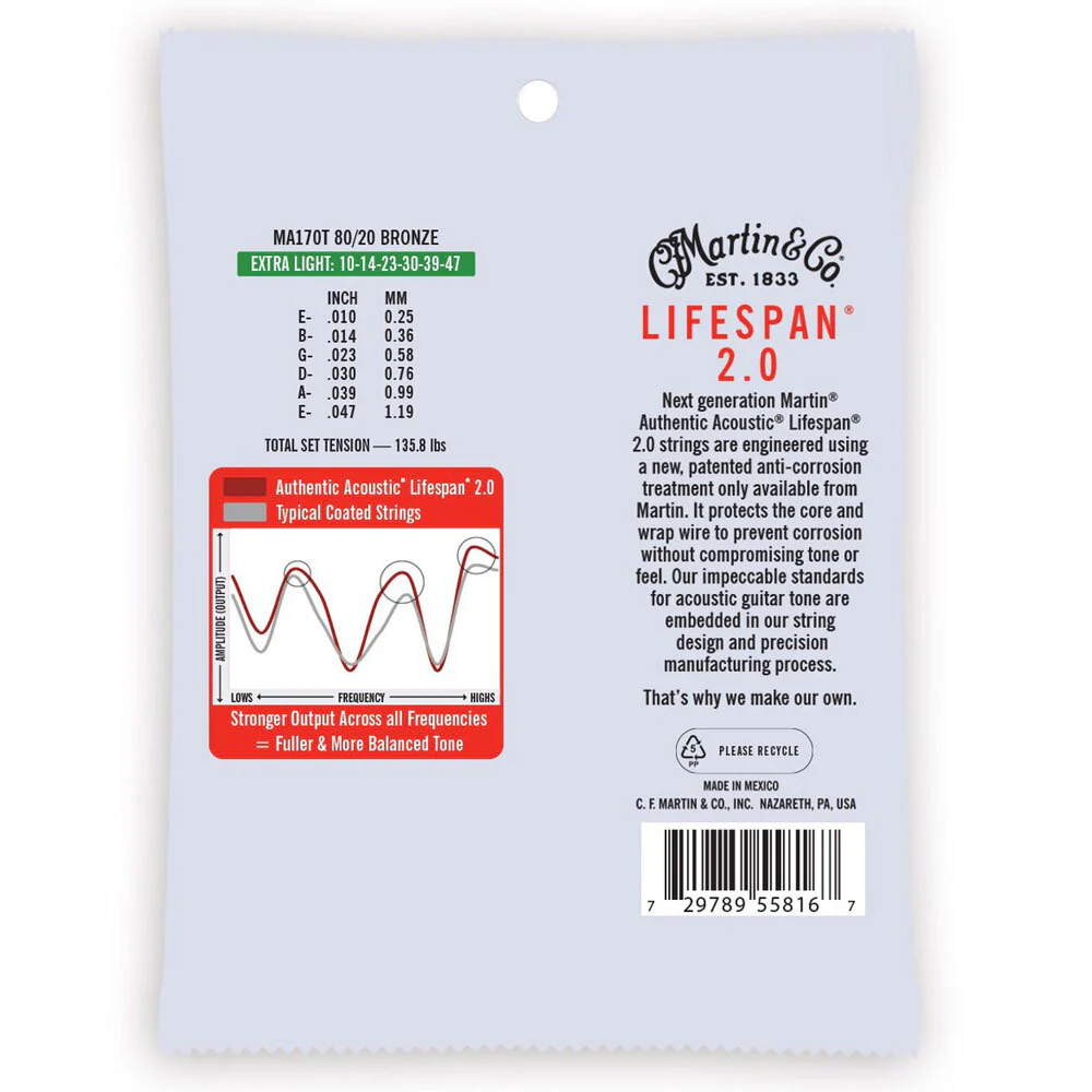 Martin Guitar MA170T Authentic Treated Strings 80/20 Bronze Extra Light - Image 2