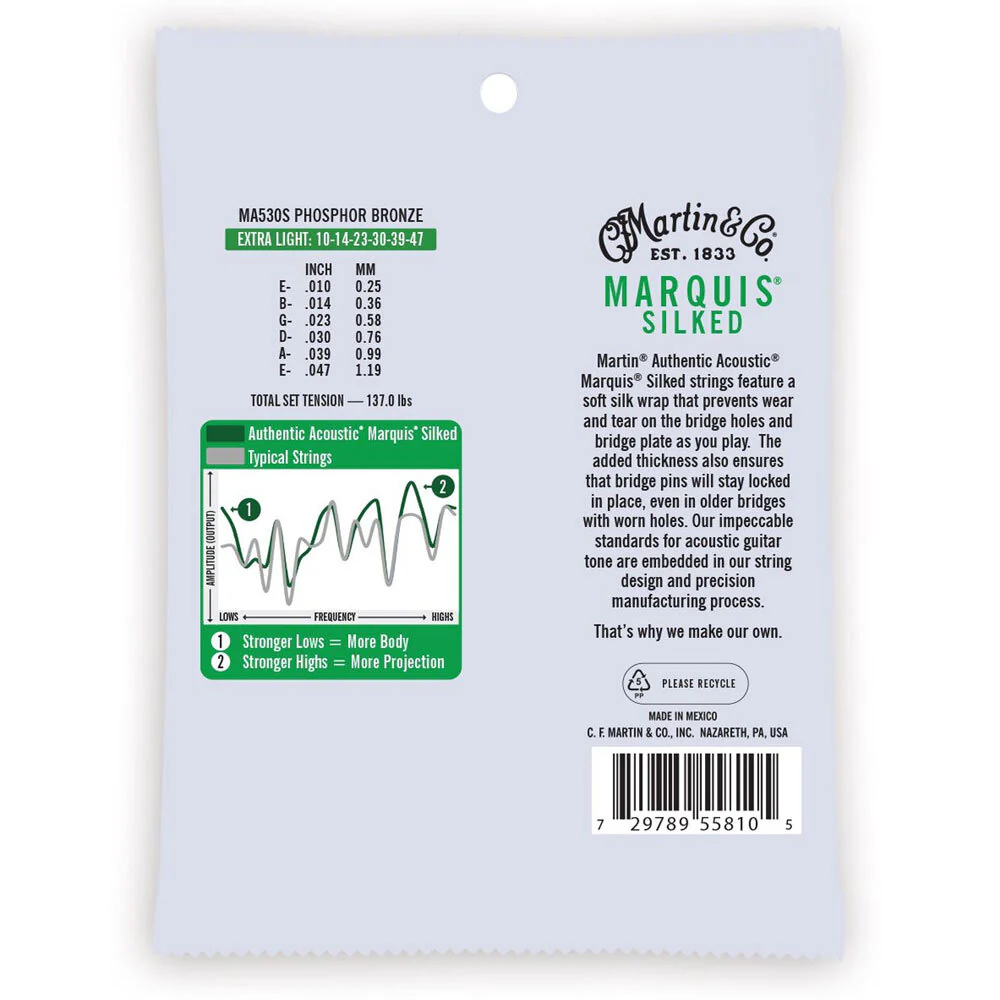 Martin Guitar MA530S Authentic Silked Strings 92/8 Phosphor Bronze Extra Light - Image 2