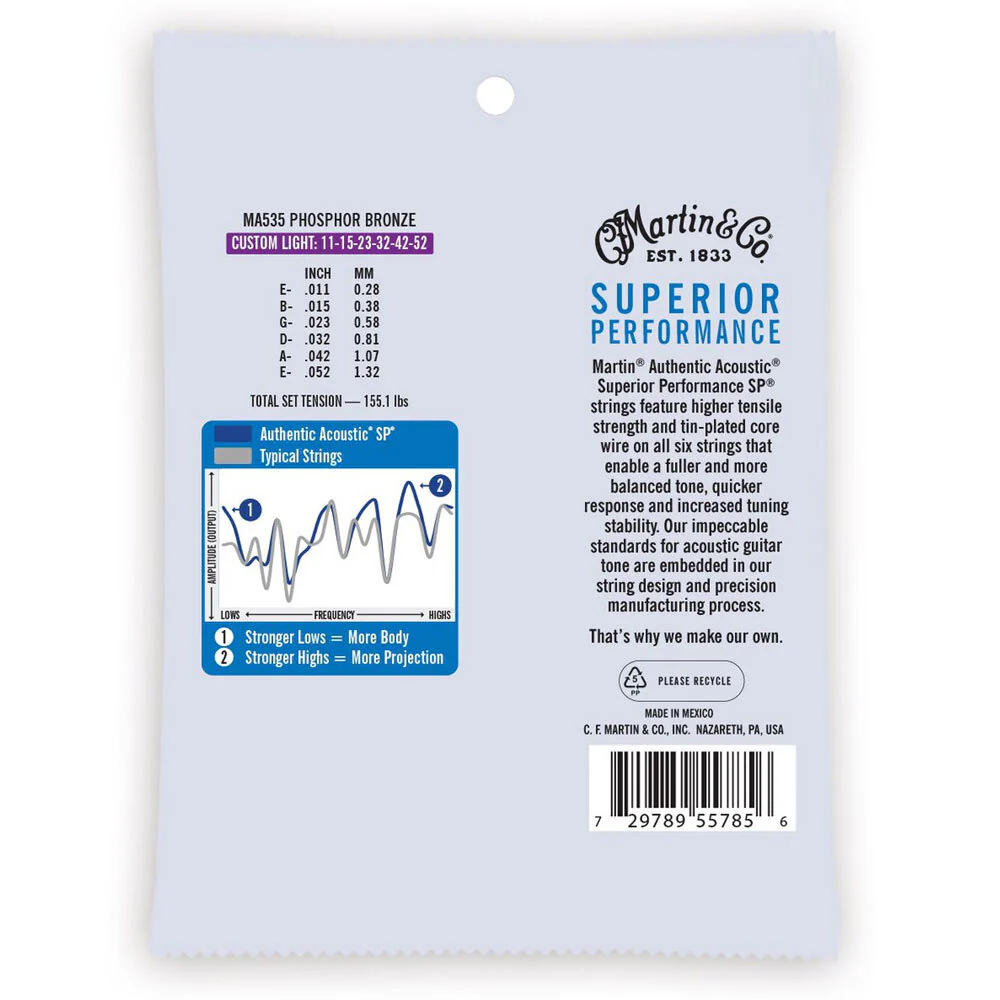 Martin Guitar MA535 Authentic Strings 92/8 Phosphor Bronze Custom Light - Image 2