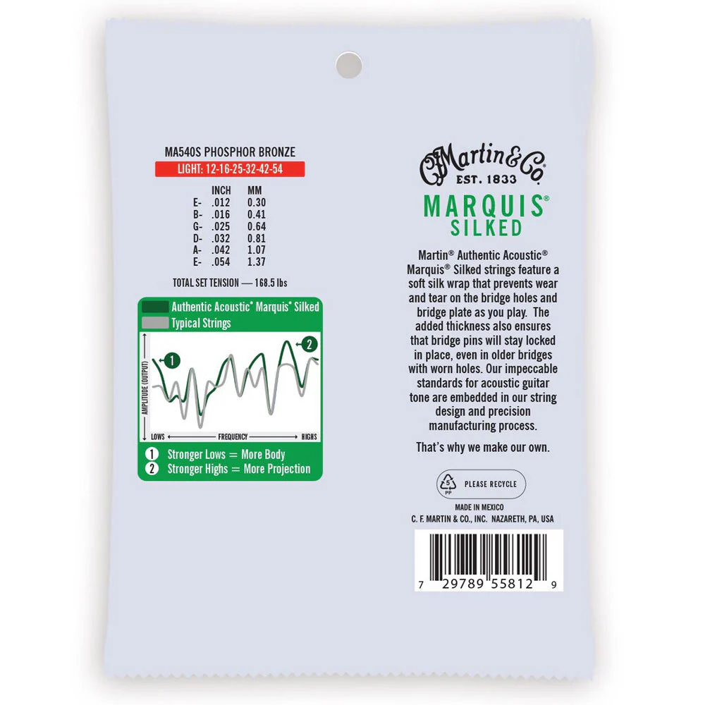 Martin Guitar MA540S Authentic Silked Strings 92/8 Phosphor Bronze Light - Image 2