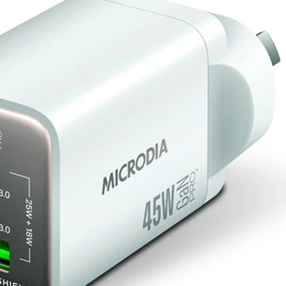 Microdia SmartCube Nano 45W Dual Port GaN Wall Charger (White) - Image 2