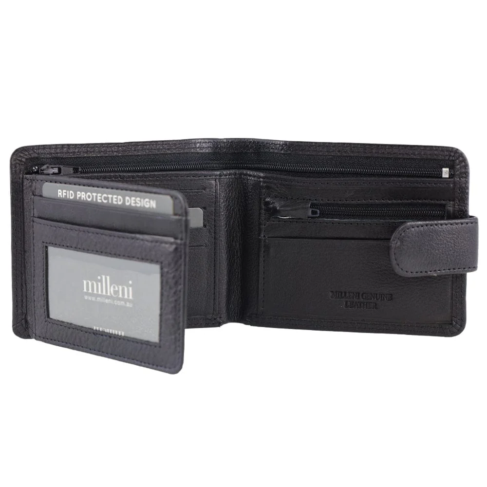 Milleni Men's Leather Card/Card Tab RFID Protected Wallet 11cm Black - Image 2