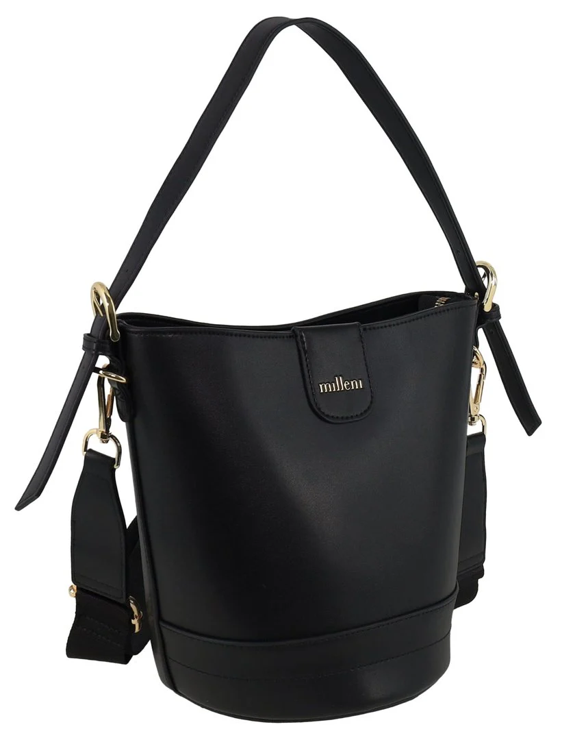 Milleni Women's Handbag Vegan Leather Lightweight Bucket Crossbody Bag (Black) - Image 2