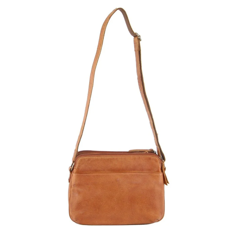 Milleni Women's Nappa Leather Shoulder Crossbody Bag 28x22cm Cognac - Image 4