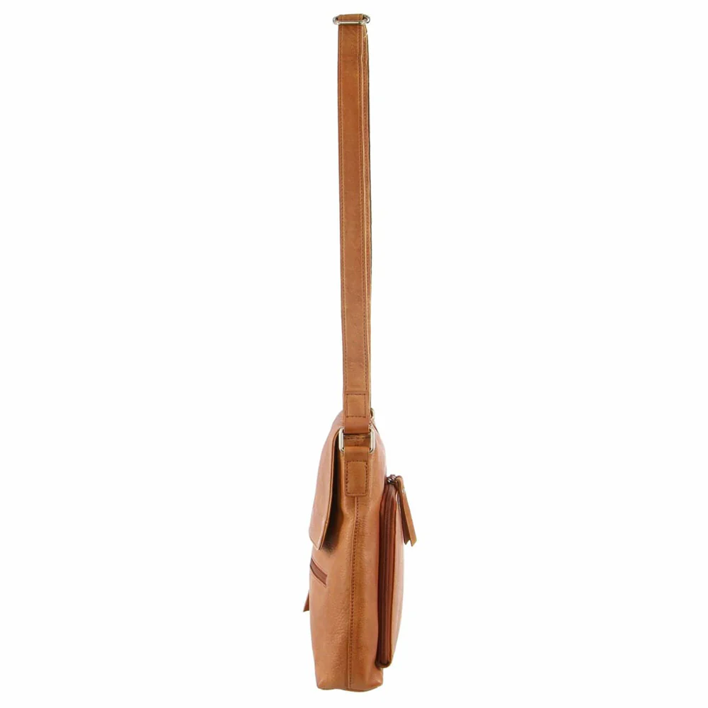 Milleni Women's Nappa Leather Shoulder Crossbody Bag w/ Zip 25x28cm Cognac - Image 3