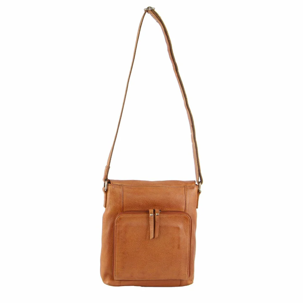 Milleni Women's Nappa Leather Shoulder Crossbody Bag w/ Zip 25x28cm Cognac - Image 4