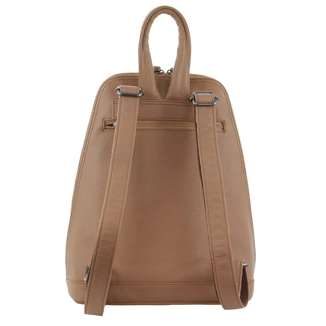 Milleni Womens Twin Zip Backpack Nappa Italian Leather Travel Bag - Burro - Image 4