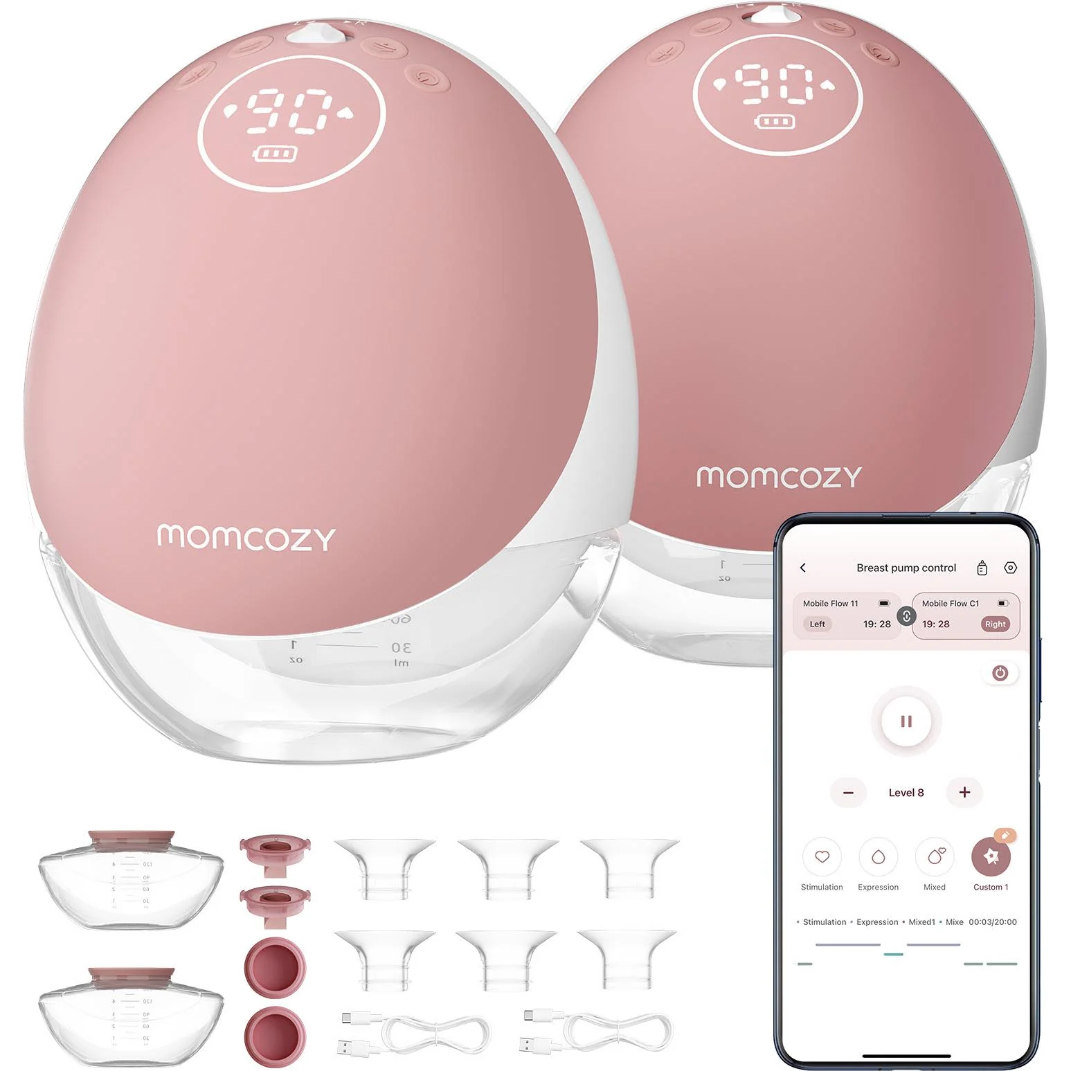 Momcozy M9 Hands-Free Breast Pump Red (Double) - Image 3