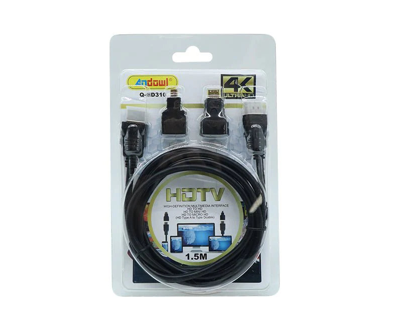 Moveteck HDMI to HDMI 1.5m Mini Micro Tips HD 4K TV Monitor Projector HDMI3IN1 - Image 2