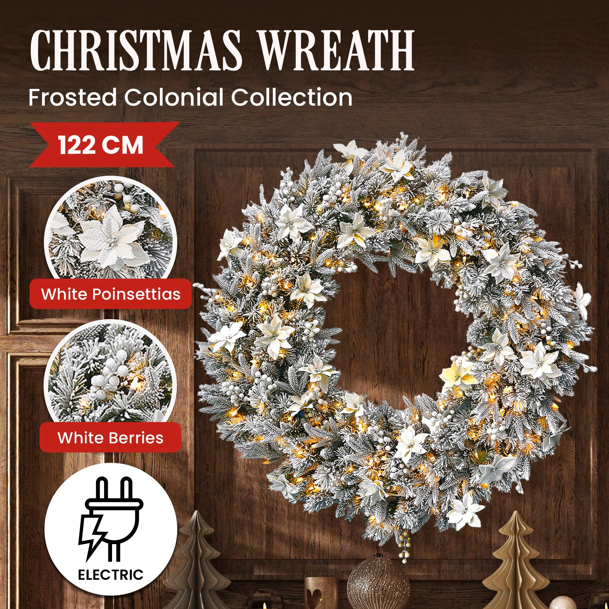 National Tree Company Frosted Colonial Pre-Lit Christmas Wreath - 122cm - Image 3
