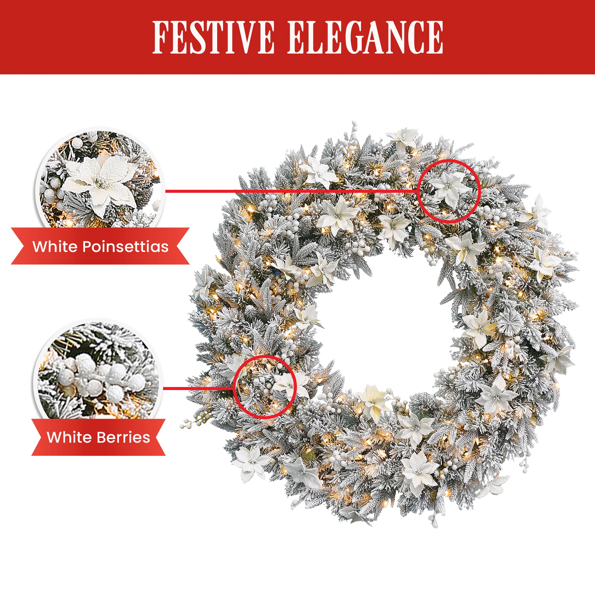 National Tree Company Frosted Colonial Pre-Lit Christmas Wreath - 122cm - Image 6