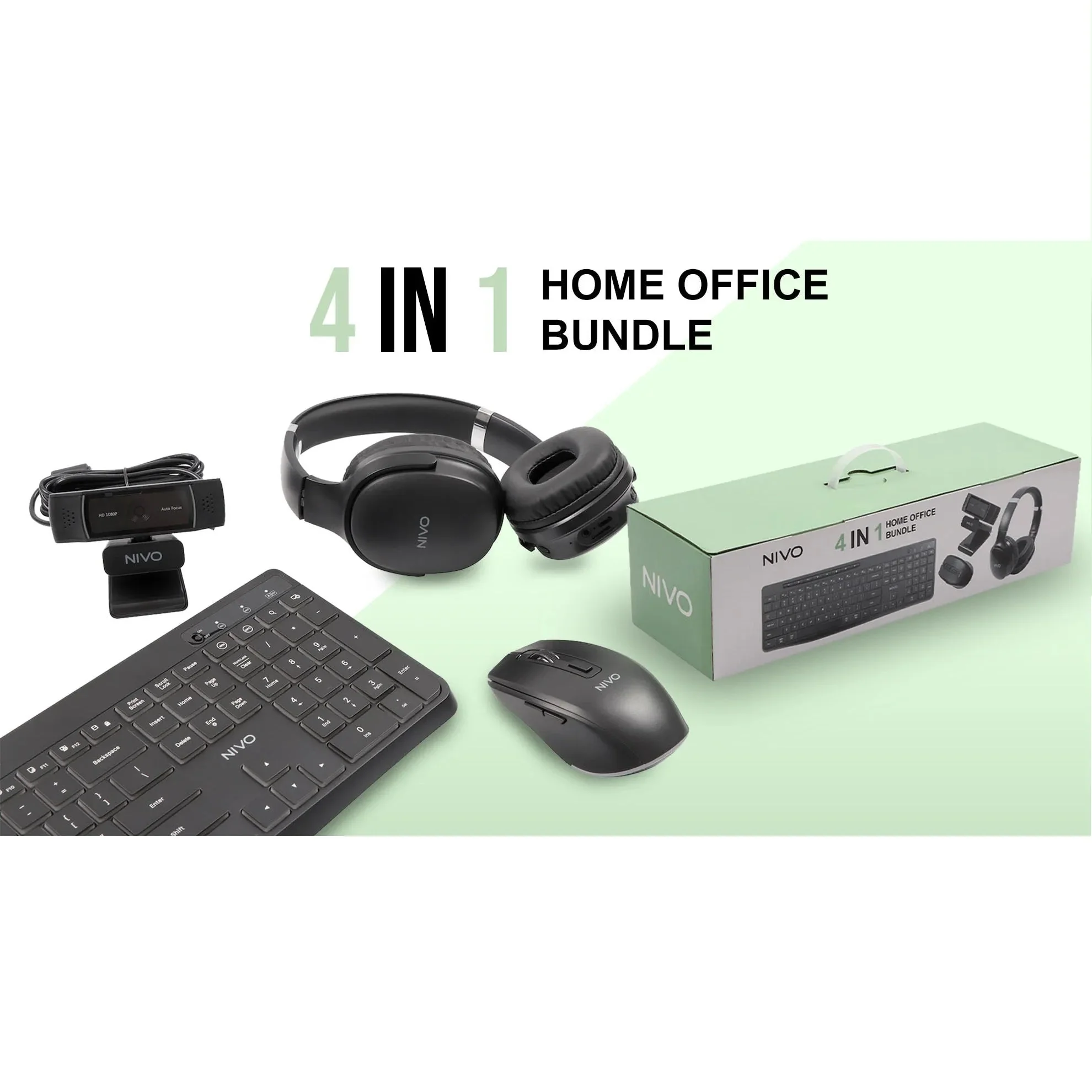NIVO 4 In 1 Home Office Bundle Wireless Keyboard Mouse HD Webcam Headphones Combo Set - Image 2