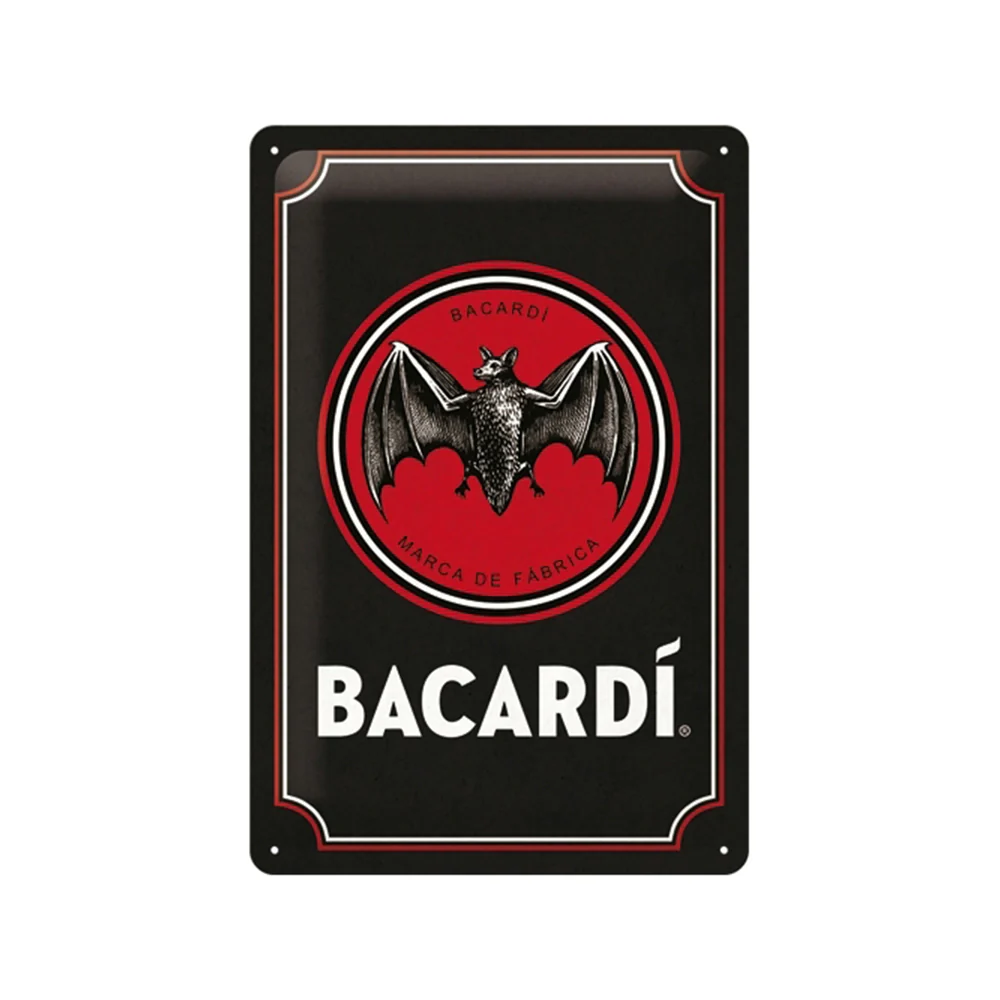 Nostalgic-Art Bacardi Logo 20x30cm Medium Metal Tin Sign Plaque - Black