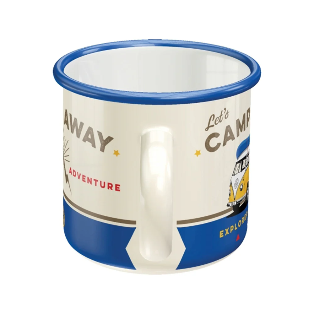 Nostalgic-Art Enamel Blue Coffee Mug VW Bulli Lets Camp Away 8x8cm - Image 3