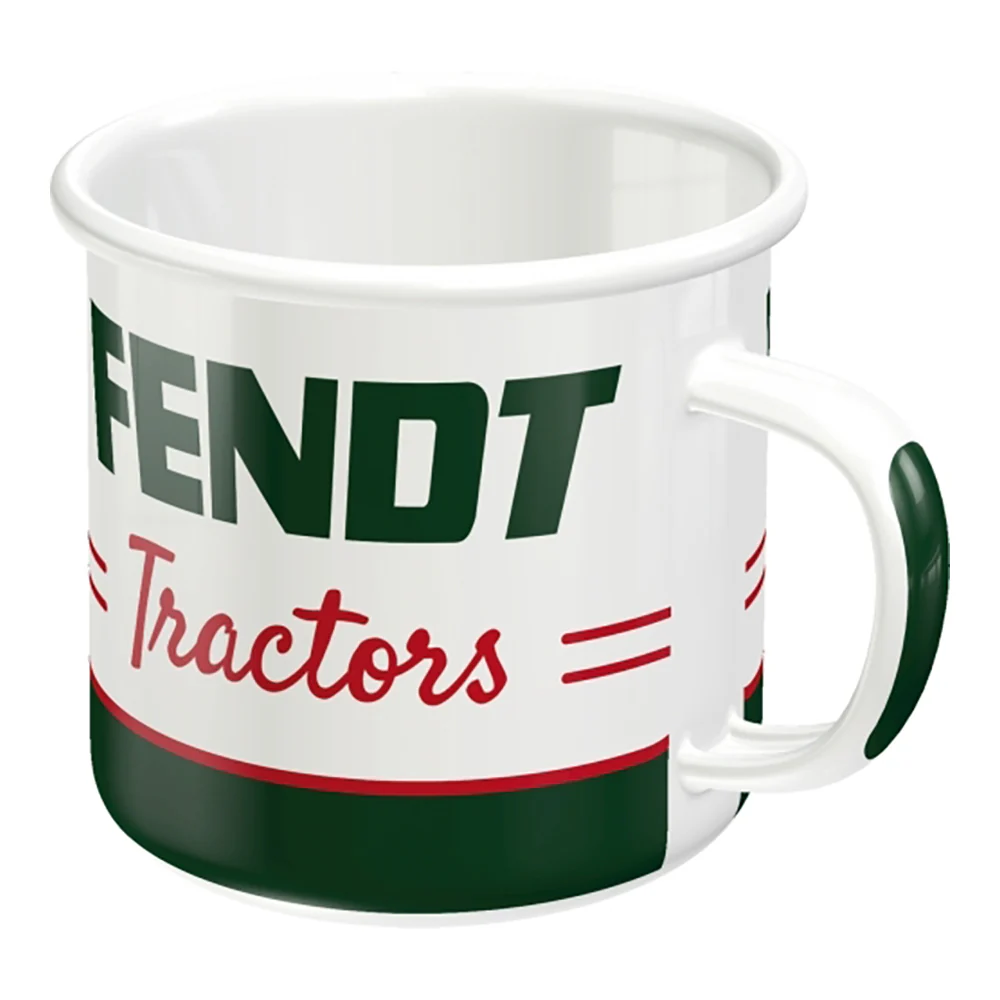 Nostalgic-Art Enamel Coffee Mug Fendt Tractors Themed Green and White 360ml 8x8cm - Image 2