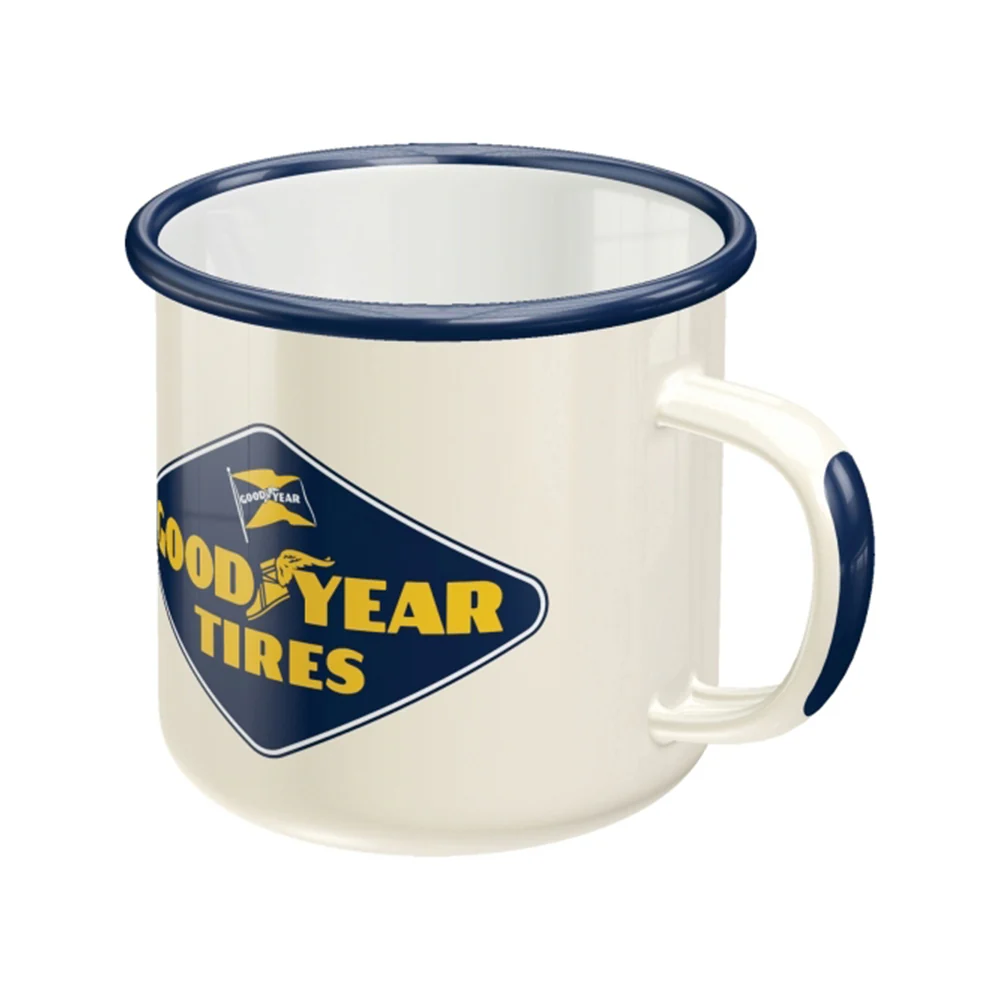 Nostalgic-Art Enamel Coffee Mug Goodyear Tires Logo White and Navy 8x8cm - Image 2