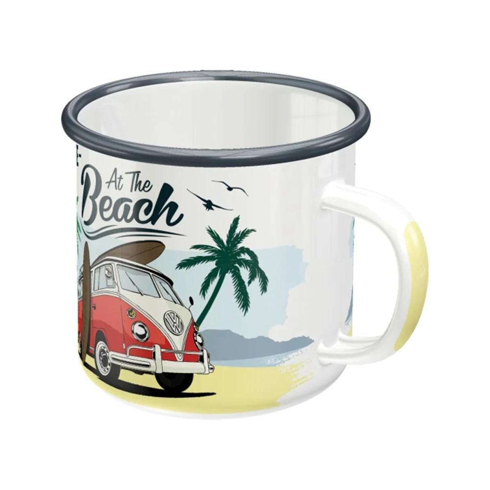 Nostalgic-Art Enamel Coffee Mug VW Bulli Beach Theme Design 360ml 8x8cm - Image 2