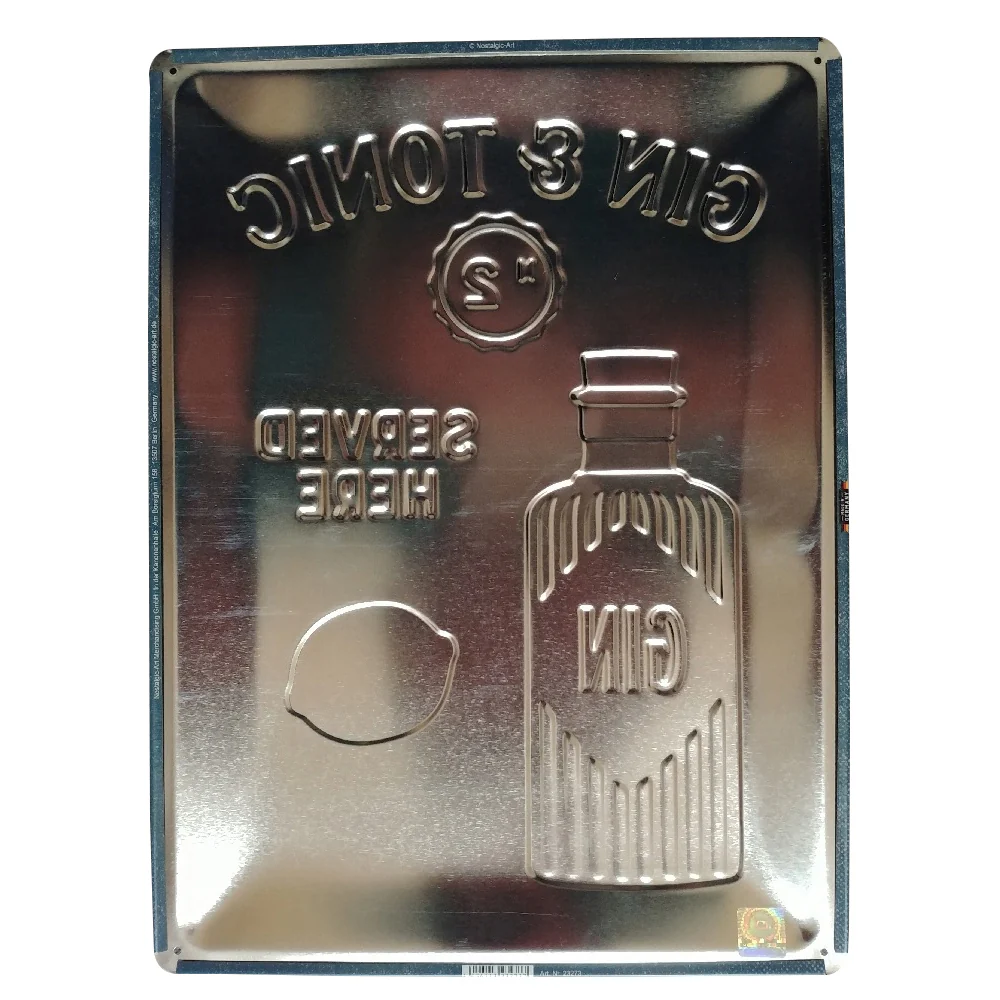 Nostalgic-Art Gin & Tonic Served Here 30x40cm Large Metal Tin Sign Plaque - Image 2