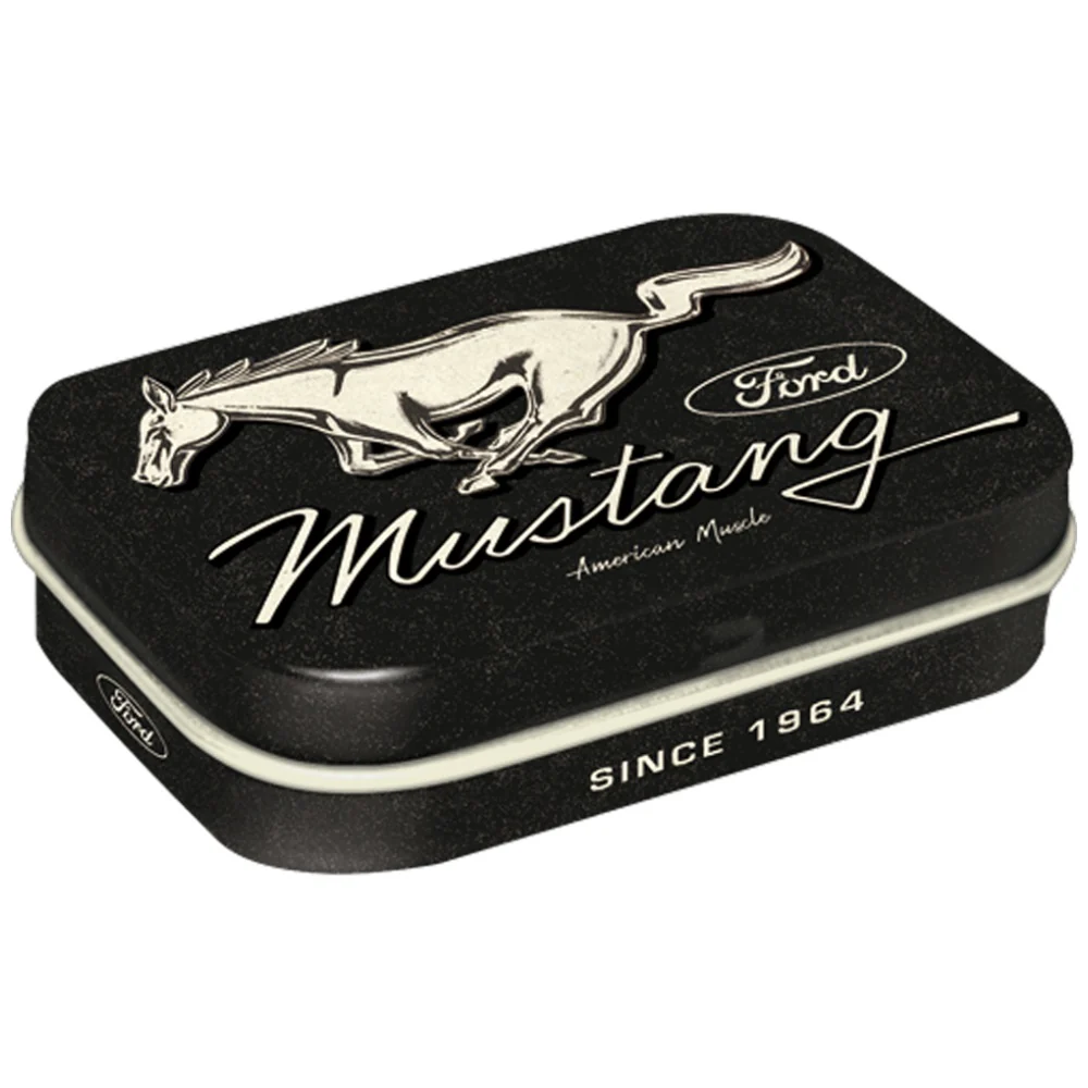 Nostalgic-Art Mint Retro Steel Tin Box Ford Mustang Horse Logo Black