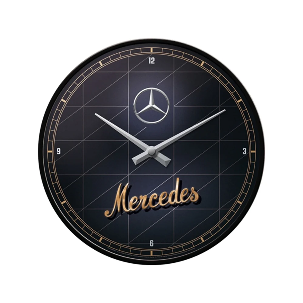 Nostalgic-Art Wall Clock Retro Mercedes Benz Design Silver and Gold 30cm