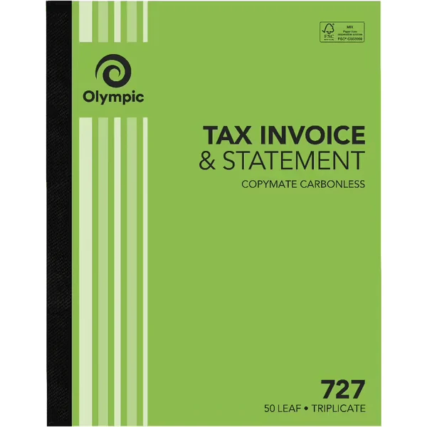 Olympic 5 Pack 727 Triplicate Tax Invoice & Statement Book Carbonless Bulk - Image 2
