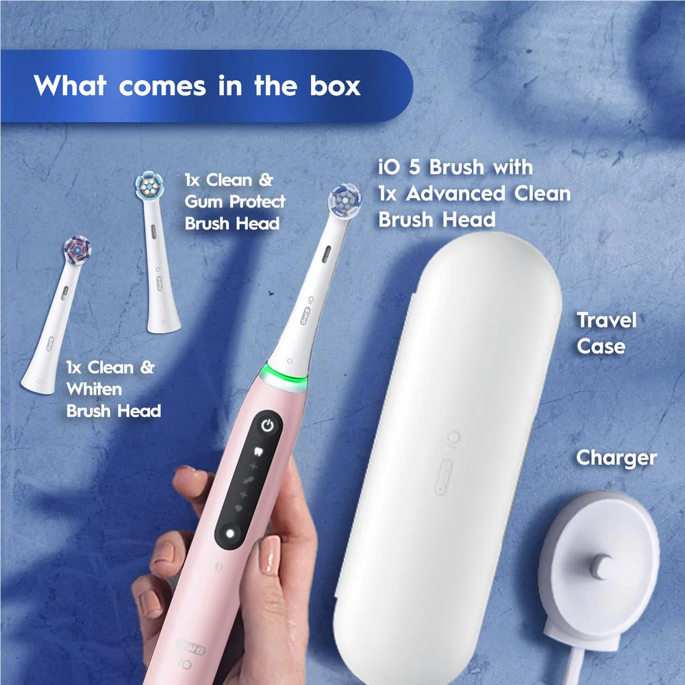Oral-B iO 5 Personalised Clean Electric Toothbrush  with Travel Case and 3 Brush Heads (Blush Pink) - Image 10