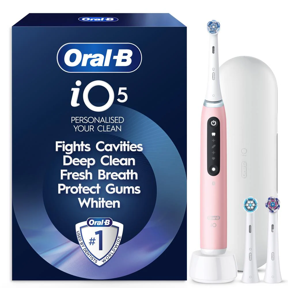 Oral-B iO 5 Personalised Clean Electric Toothbrush  with Travel Case and 3 Brush Heads (Blush Pink) - Image 2