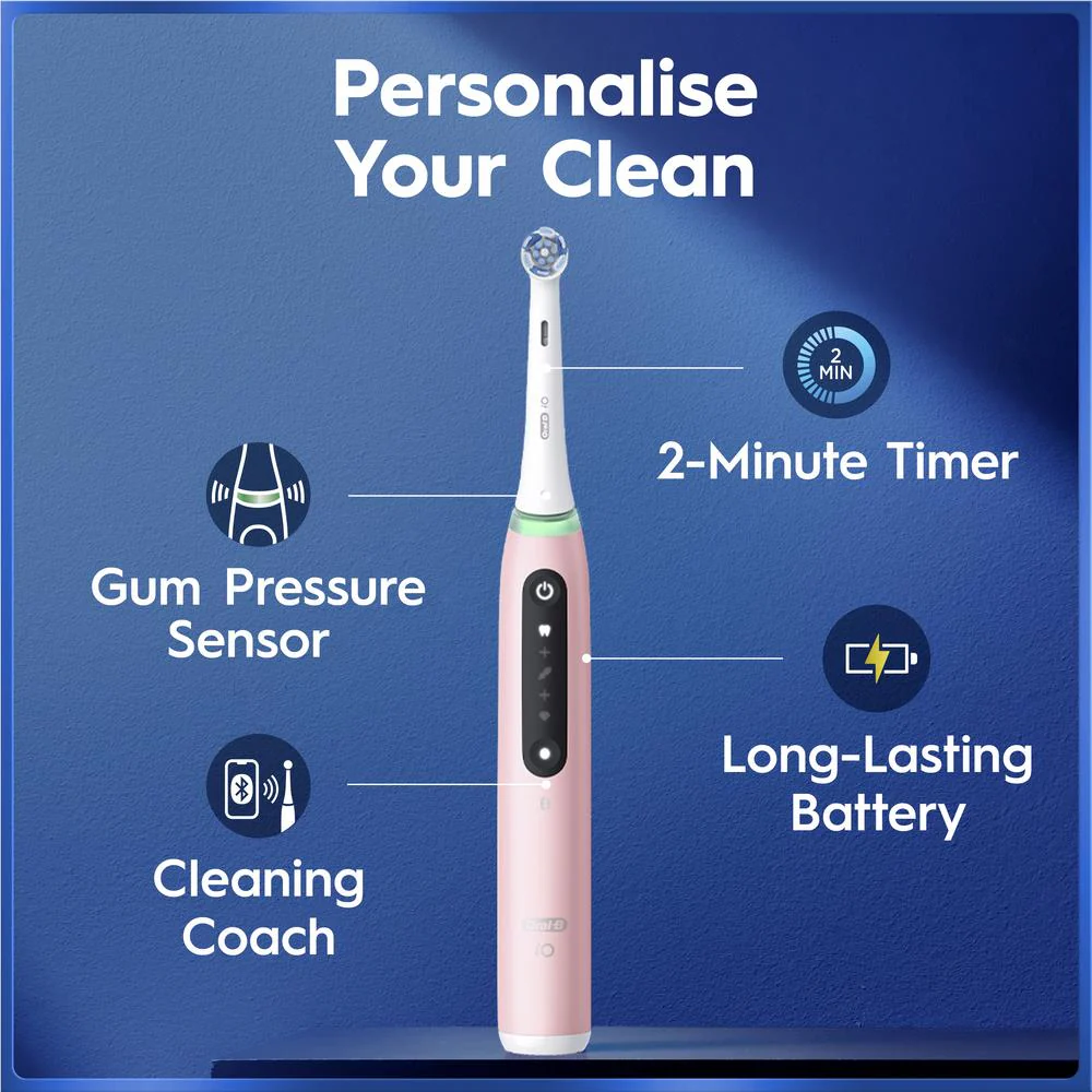 Oral-B iO 5 Personalised Clean Electric Toothbrush  with Travel Case and 3 Brush Heads (Blush Pink) - Image 3