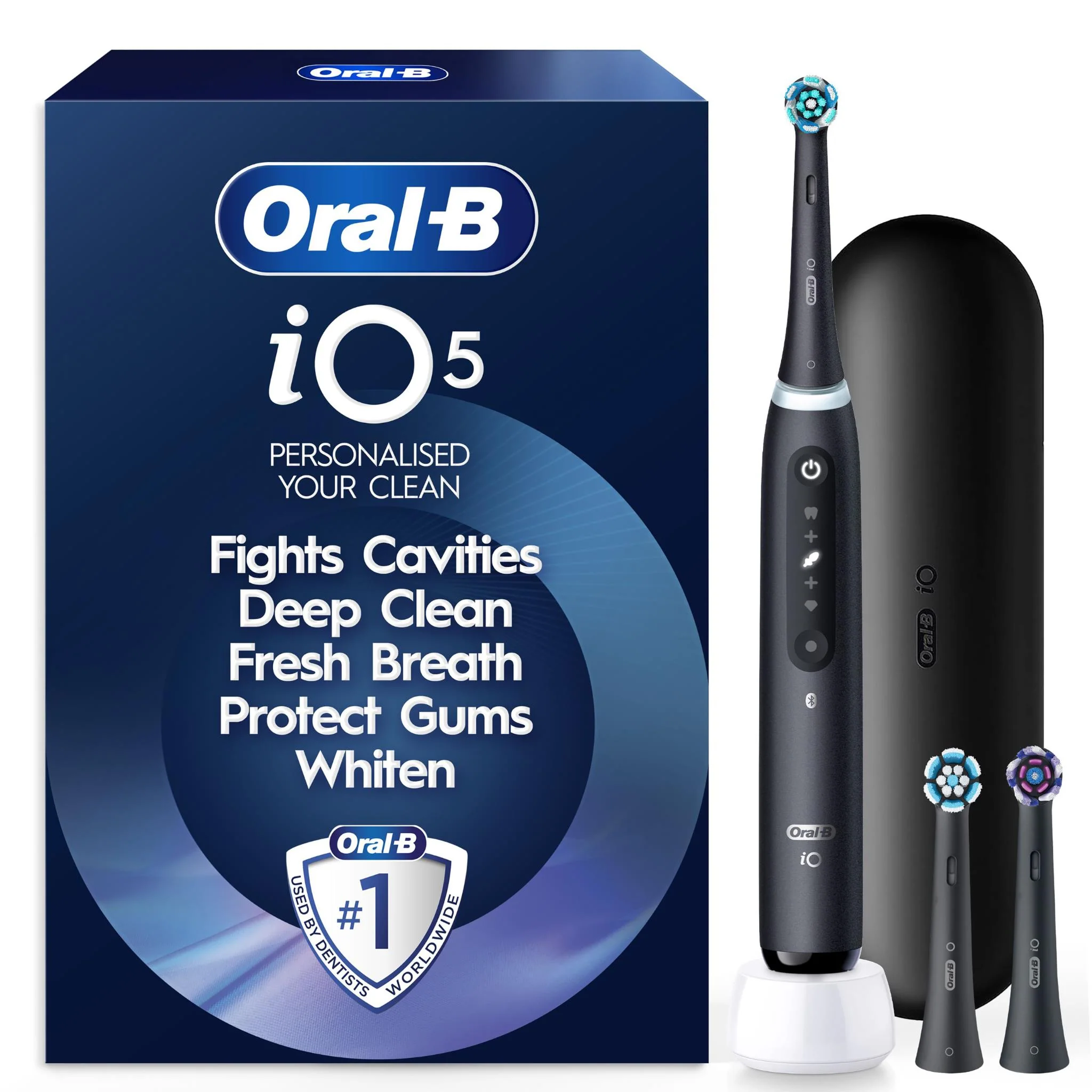 Oral-B iO 5 Personalised Clean Electric Toothbrush with Travel Case and 3 Brush Heads (Matte Black) - Image 2