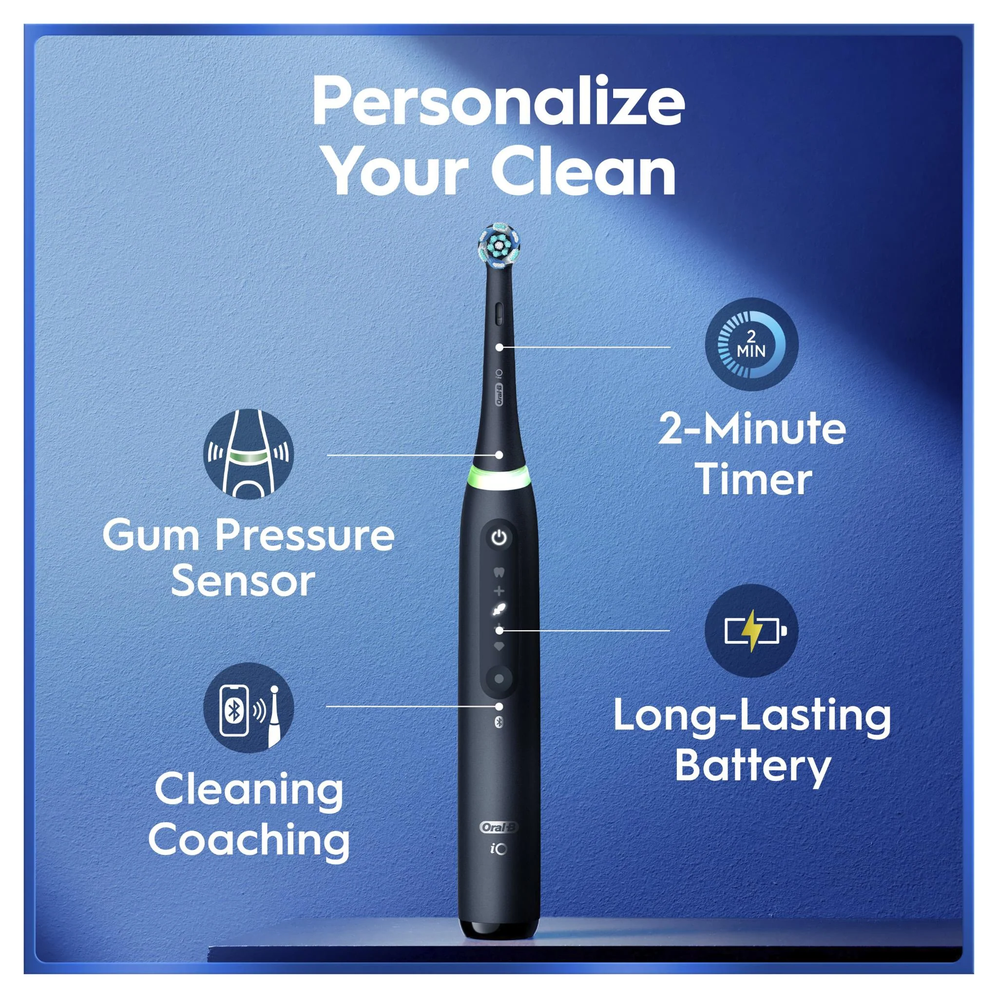 Oral-B iO 5 Personalised Clean Electric Toothbrush with Travel Case and 3 Brush Heads (Matte Black) - Image 3