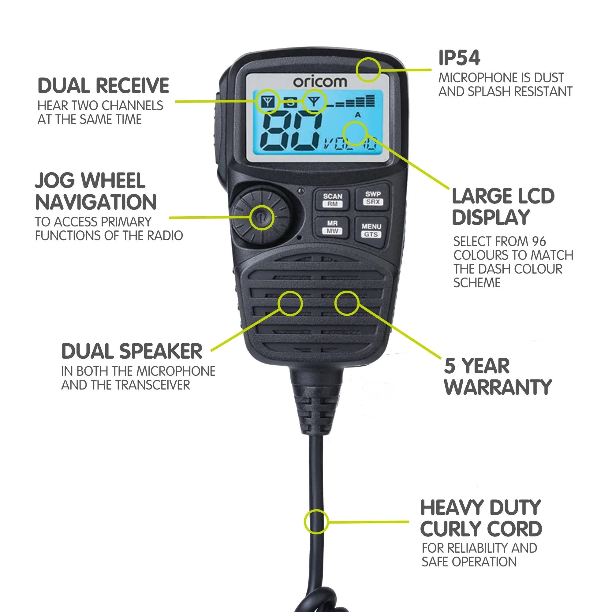 Oricom UHF350DR CB Radio with 2-in-1 All-Terrain Antenna - Image 2