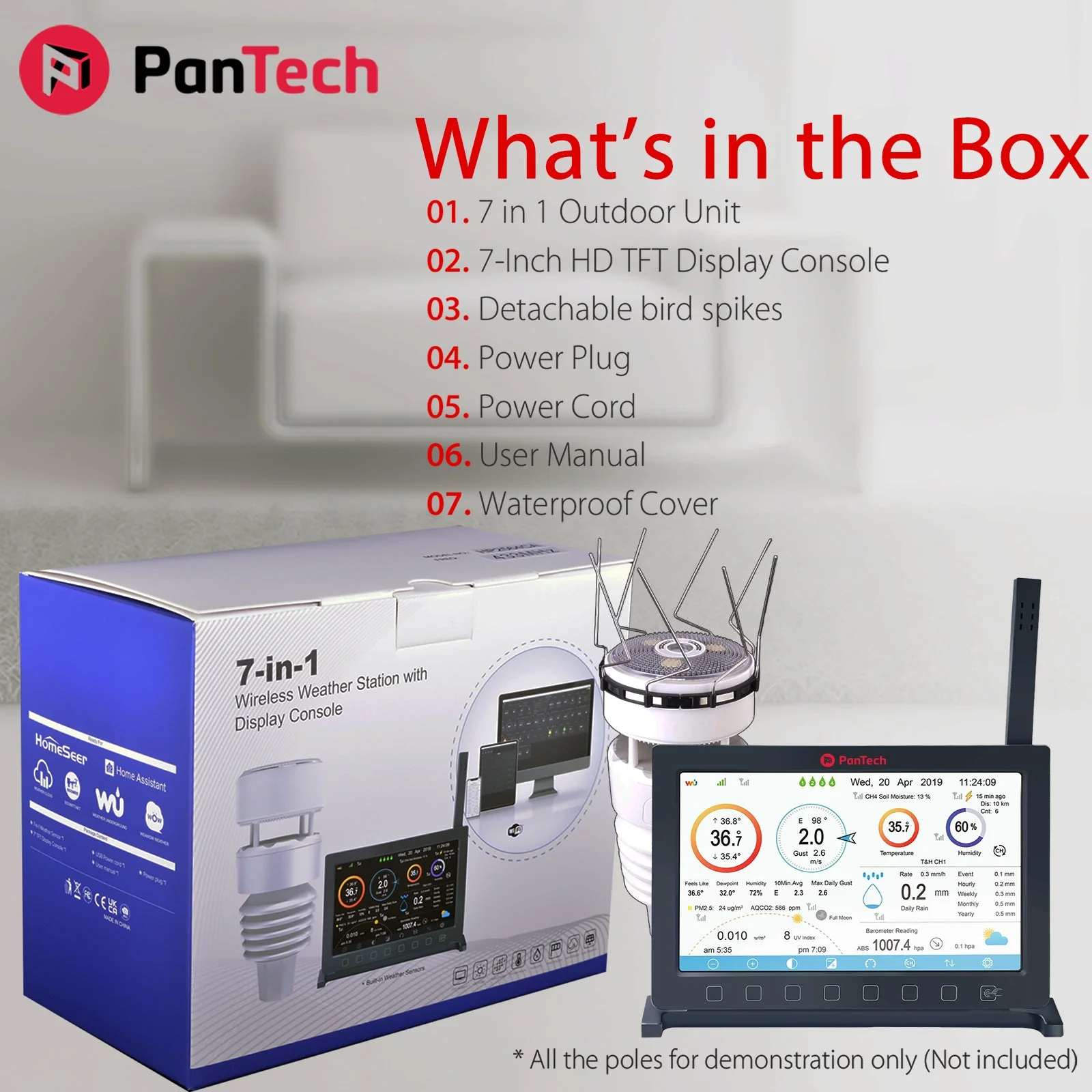 PanTech Gen7 IoT PT-HP2564 Solar Powered WiFi Wireless Weather Station 7" TFT Display - Image 2