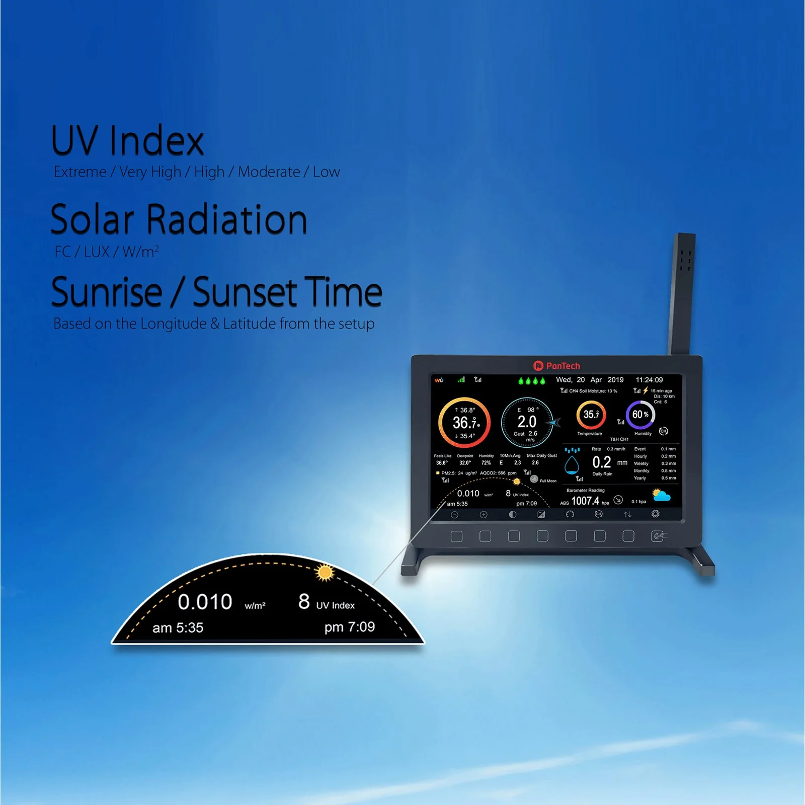 PanTech Gen7 IoT PT-HP2564 Solar Powered WiFi Wireless Weather Station 7" TFT Display - Image 7