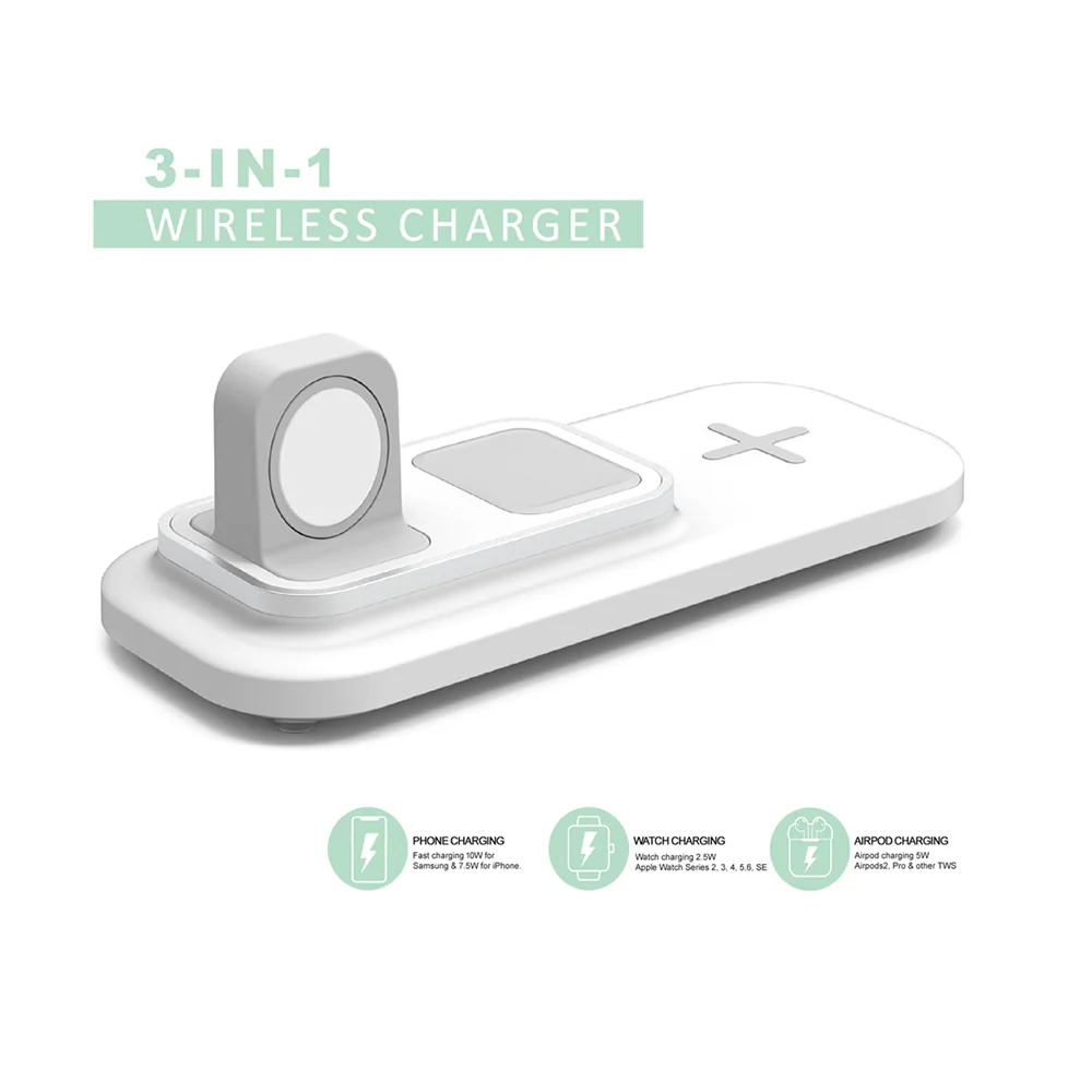 Philex 3In1 Phone/Watch/TWS Qi Wireless Charger Station (White) - Image 2