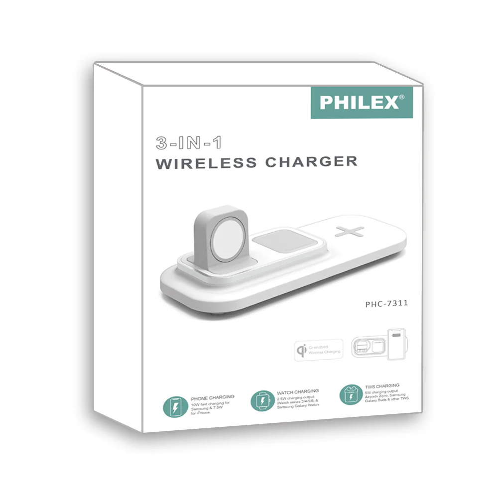 Philex 3In1 Phone/Watch/TWS Qi Wireless Charger Station (White) - Image 5