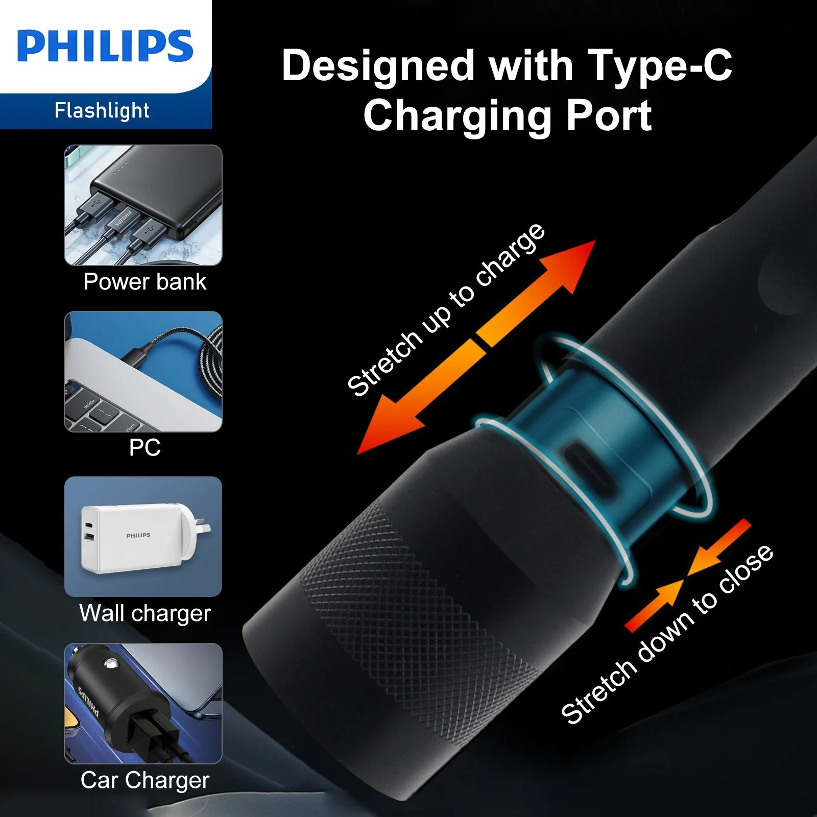 Philips Rechargeable LED 1000 Lumens Flashlight with Adjustable Focus (Black) - Image 4