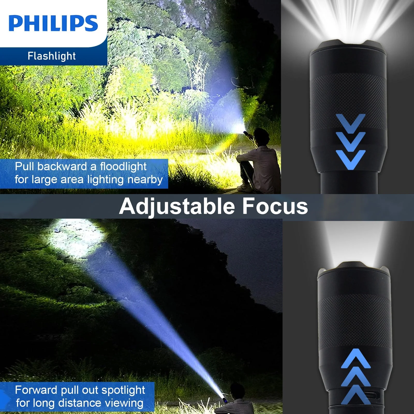 Philips Rechargeable LED 1000 Lumens Flashlight with Adjustable Focus (Black) - Image 7
