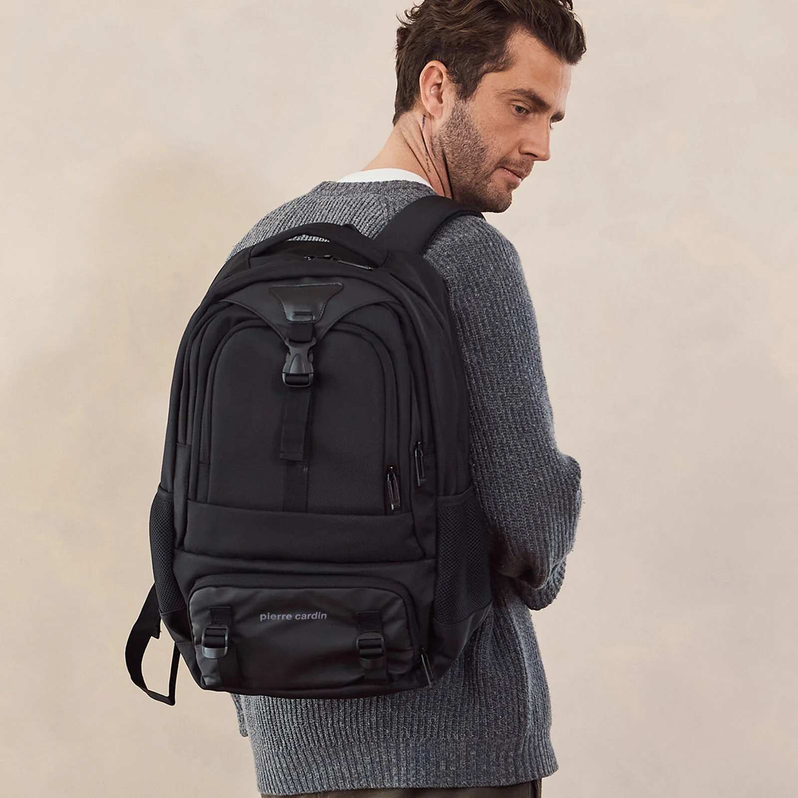 Pierre Cardin 32L Mens Nylon Computer/Business Backpack Bag - Black - Image 3