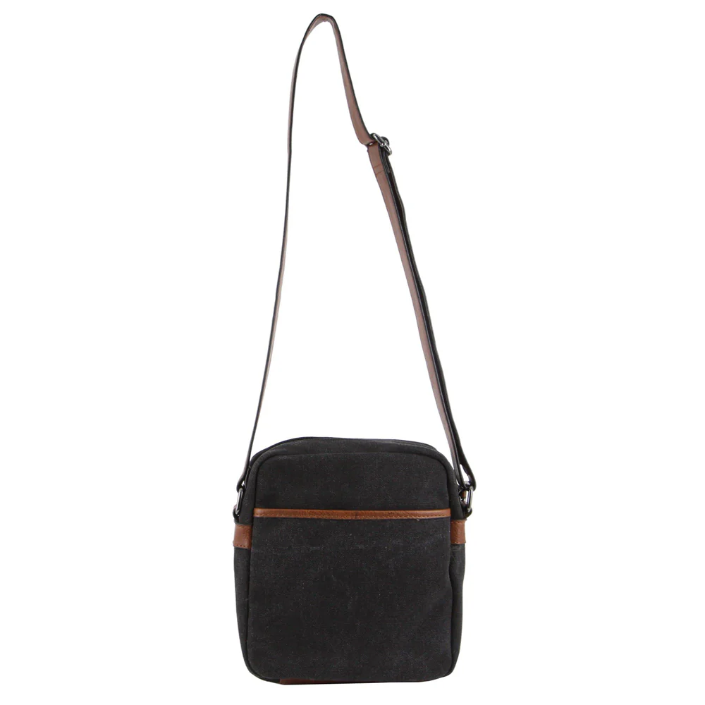 Pierre Cardin Canvas Cross Body Bag (Black/Cognac) - Image 3