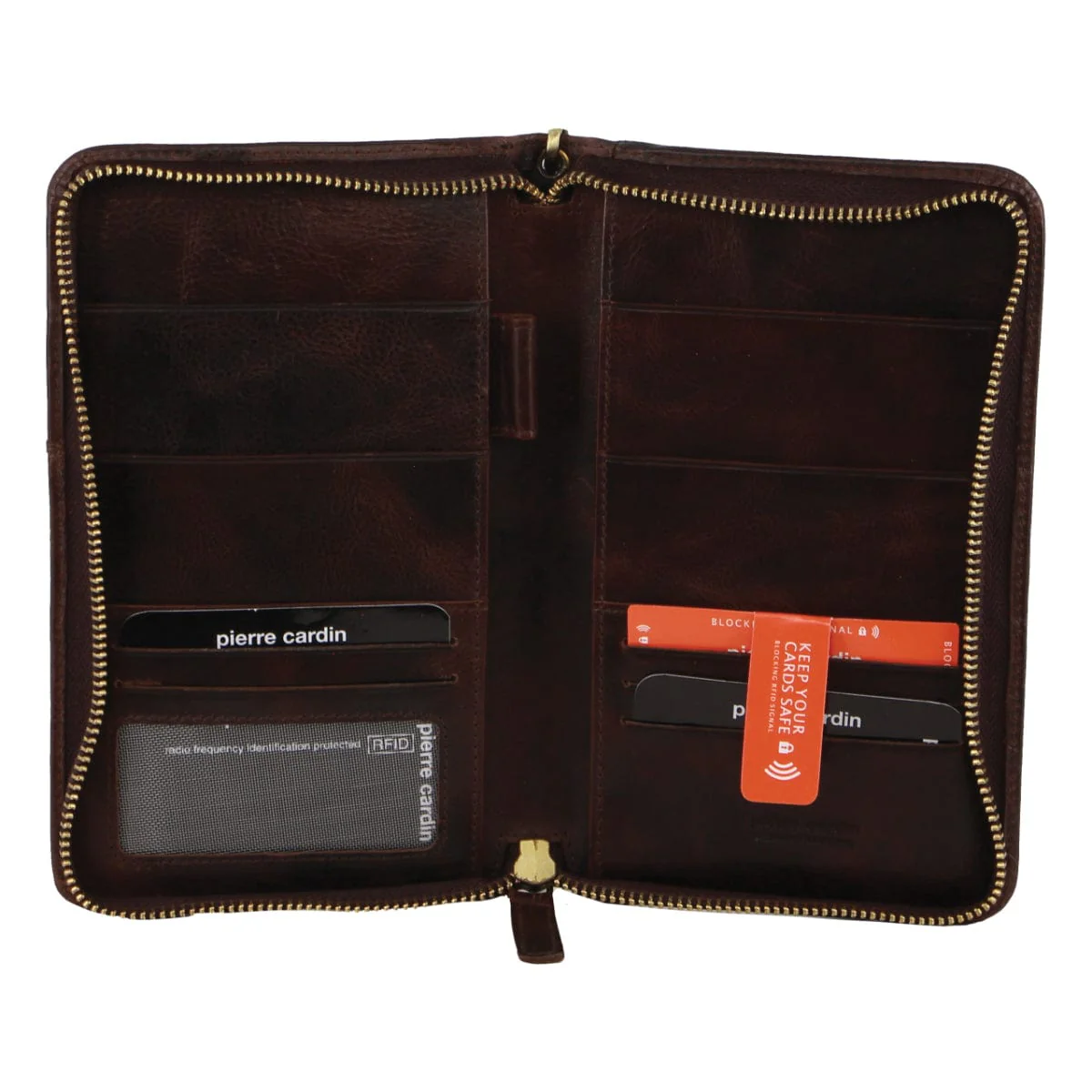 Pierre Cardin Italian Leather Passport Protected RFID Wallet 20cm Chocolate - Image 3